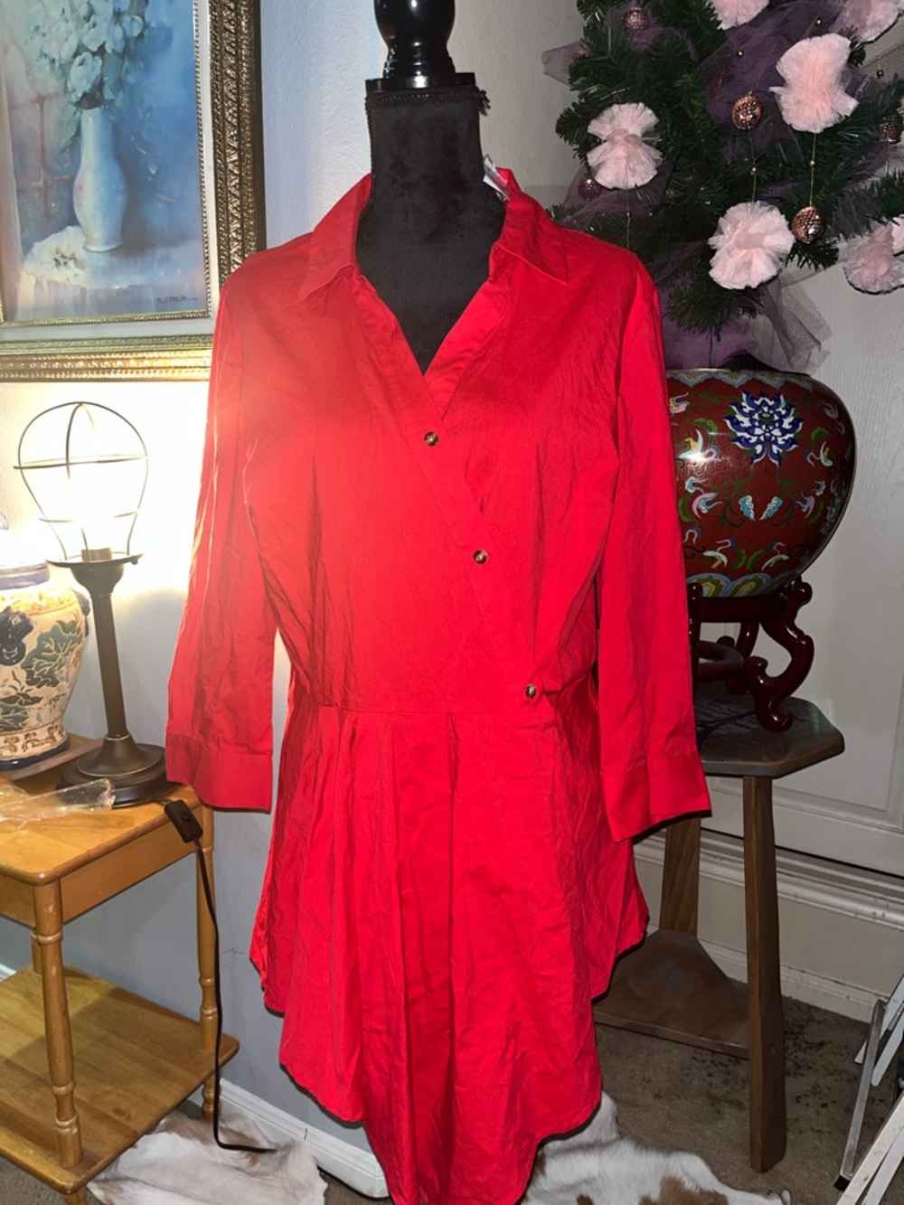 NY & C Bright Red Button-Front Shirt Dress